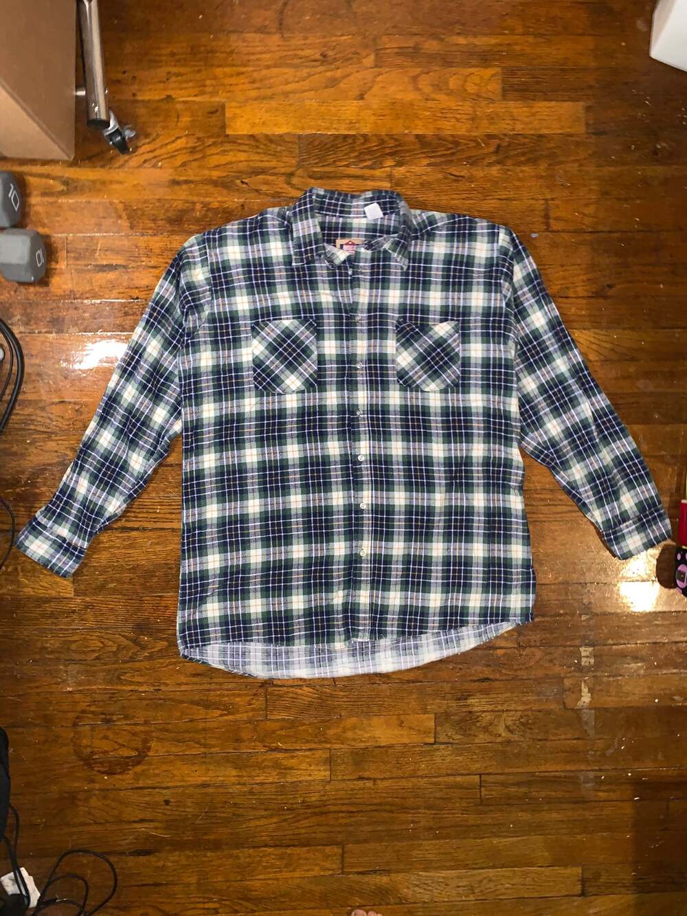 Vintage 90s American Edition Flannel Shirt Mens XL Green Plaid Made USA